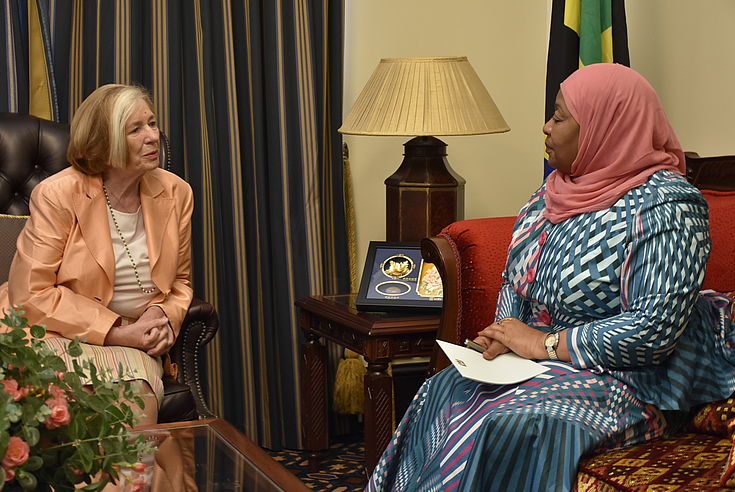 The Chairlady of the Hanns Seidel Foundation (HSF) Germany, Prof. Ursula Männle pay a courtesy call to H.E. Samia Suluhu, the Vice President of the United Republic of Tanzania