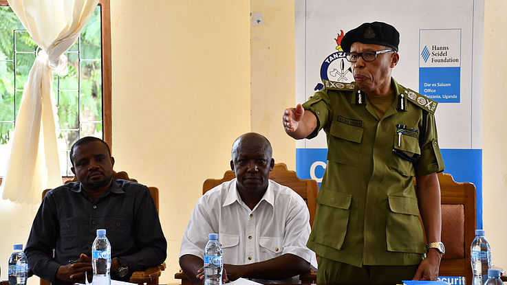 Commissioner of Police Dr. Mussa Ali Mussa emphasizing a point during the citizen friendly policing training in Mafia District