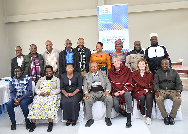 Councilors in a Group Photo with the Guest of Honor. Hon. Frederick Tluway Sumaye, the Former Prime Minister of the United Republic of Tanzania and Mr. Karl-Peter Schönfisch, Hanns Seidel Foundation Resident Representative for Tanzania and Uganda and Mrs. Jeanette Huber-Hanns Seidel Foundation Coordinator of Africa Division.